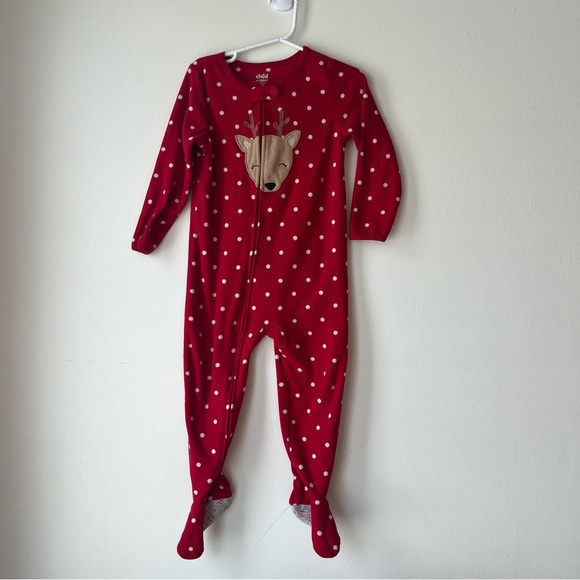 Red fleece holiday Christmas onesie pjs Kids One Piece Pajamas Set 3T girls boys - Picture 2 of 10